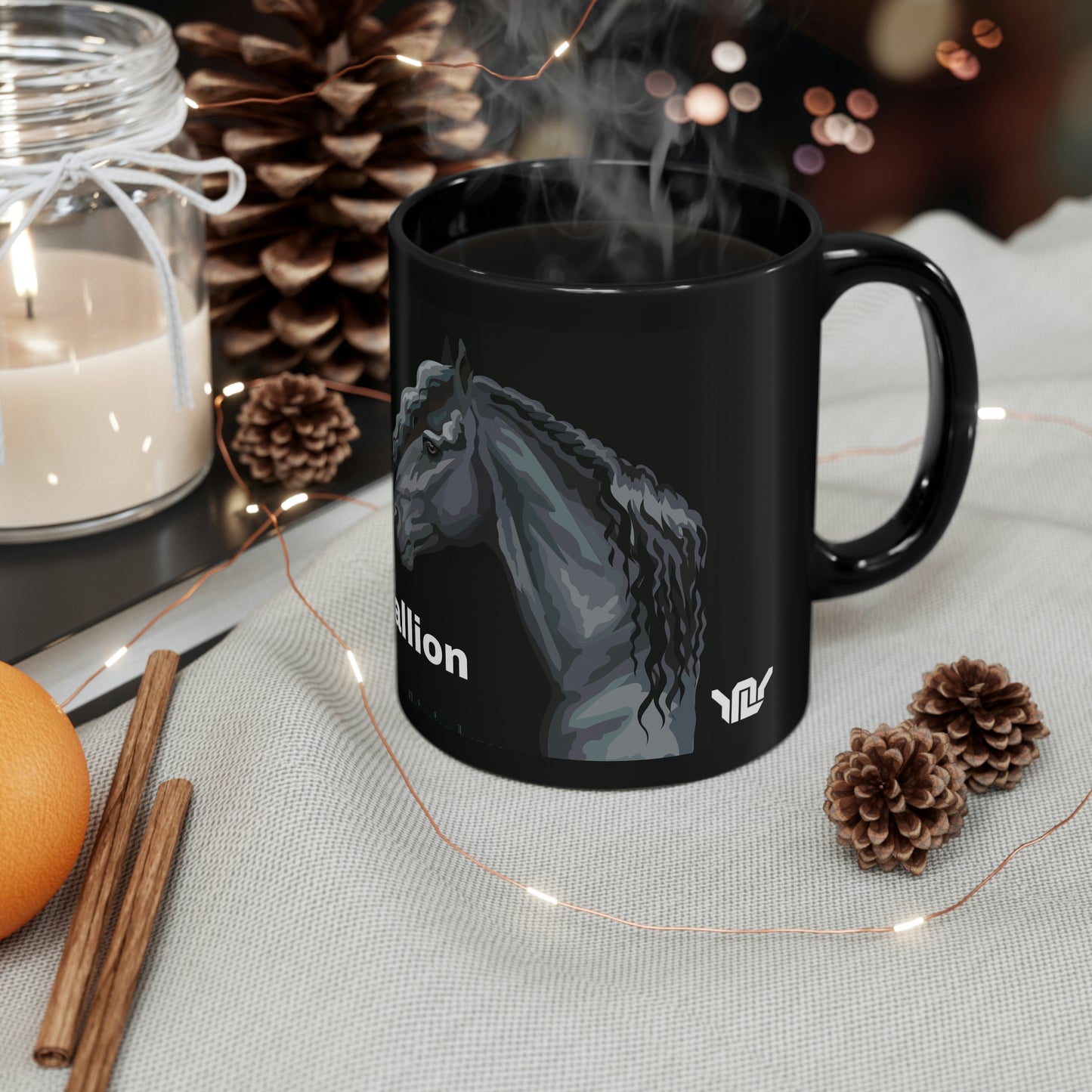 YOLy Kardinaal Friesian Stallion 11oz Black Mug